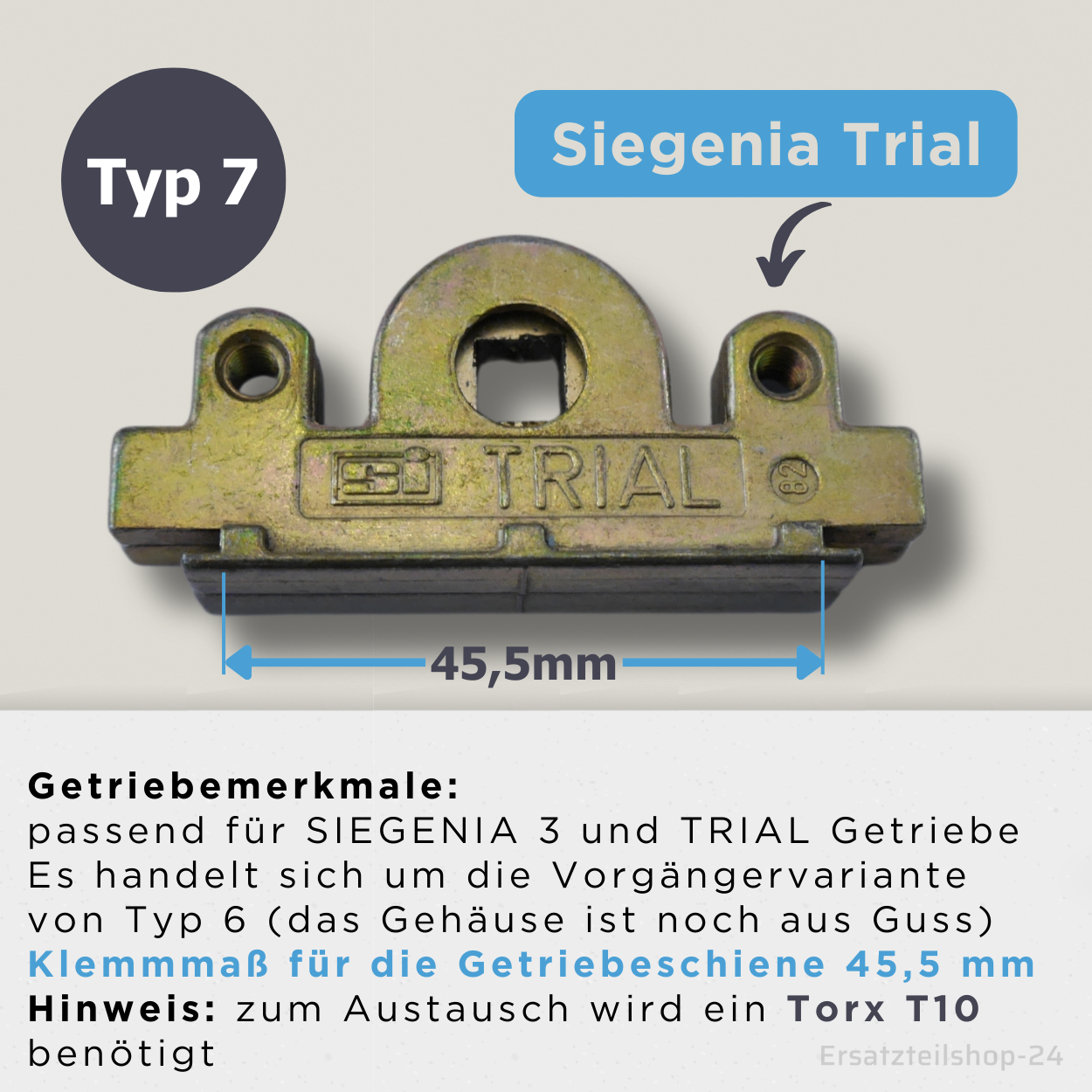 SIEGENIA TRIAL (alte Version) Ersatzteil Getriebe schraubbar f. Beschlag Fenster - Balkontüren