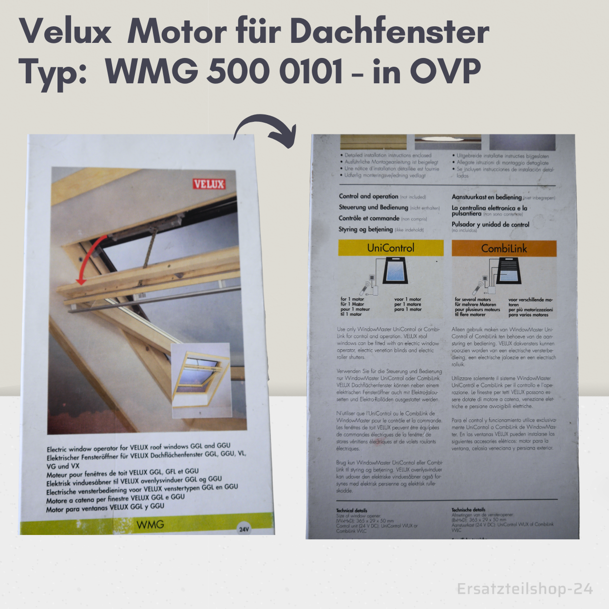 VELUX Motor, WMG 500 01 01, für Dachfenster, Ersatzteil in OVP #521